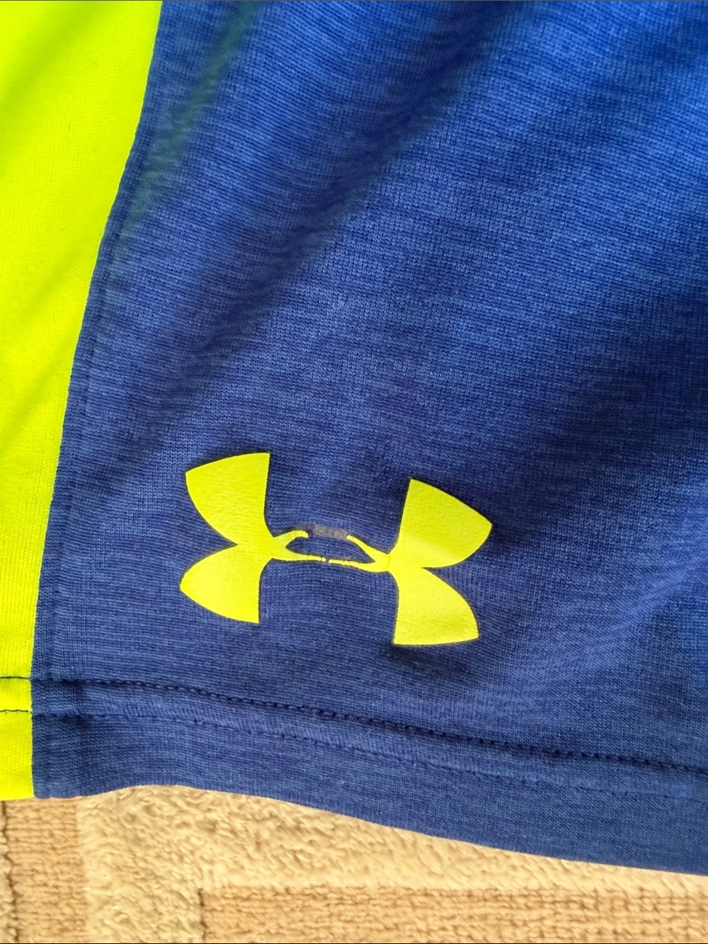 Under Armour Boy’s Blue & Neon Yellow Athletic Shorts - Picture 4 of 5